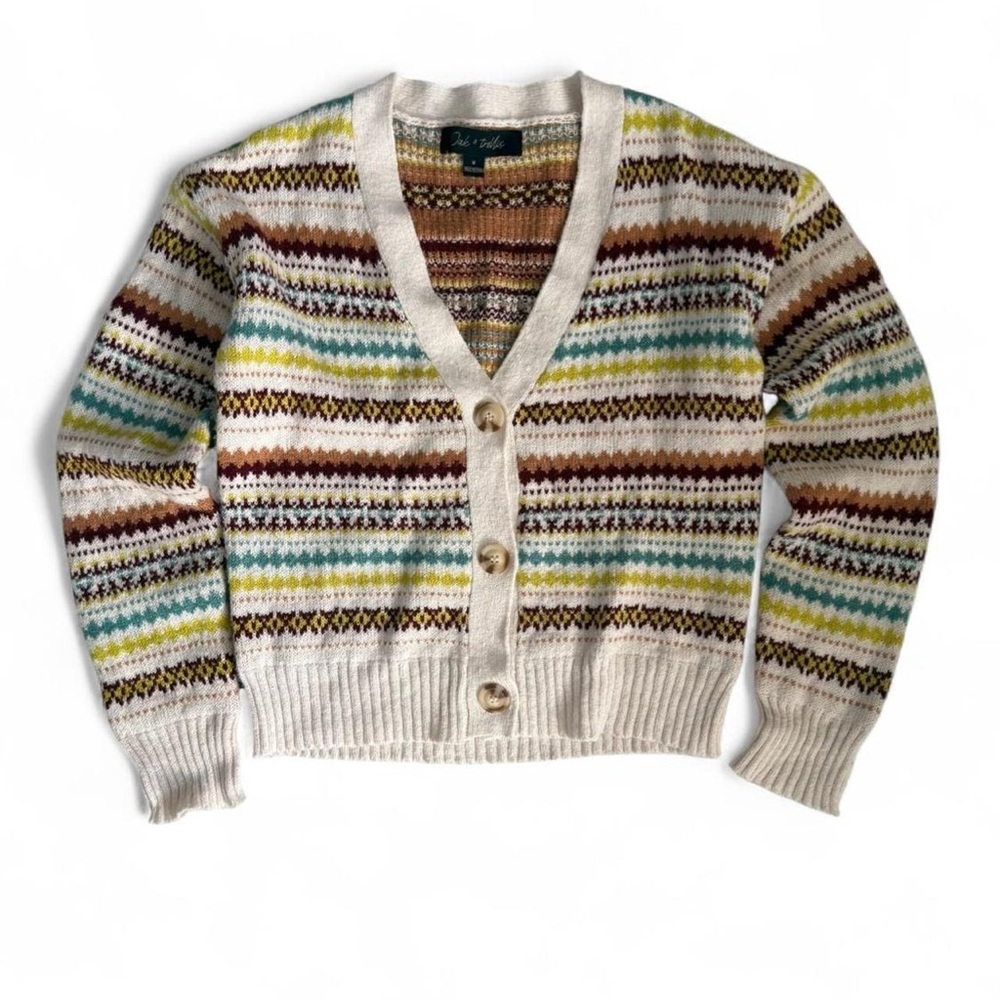Cottagecore Multicolored Zig Zag Striped Cozy Button-Up Cardigan Layering — M